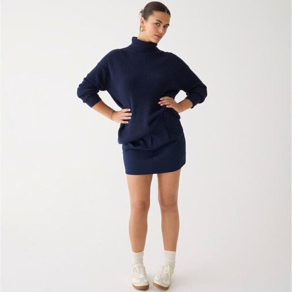 J.crew Cotton-Blend Ribbed Turtleneck Sweater Relaxed Fit Navy Women's XS NWT - Picture 1 of 12